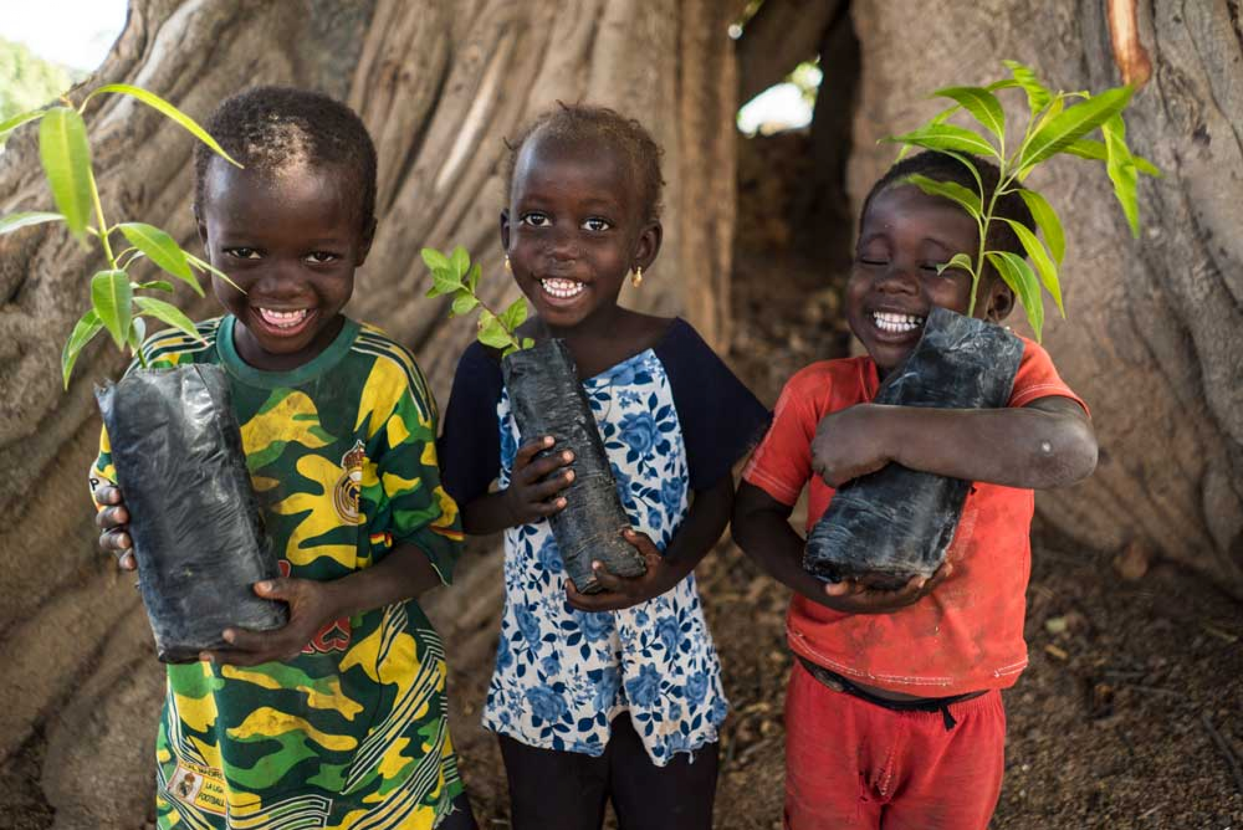 Children in Senegal thanking Eminence Organic Skin Care for planting trees